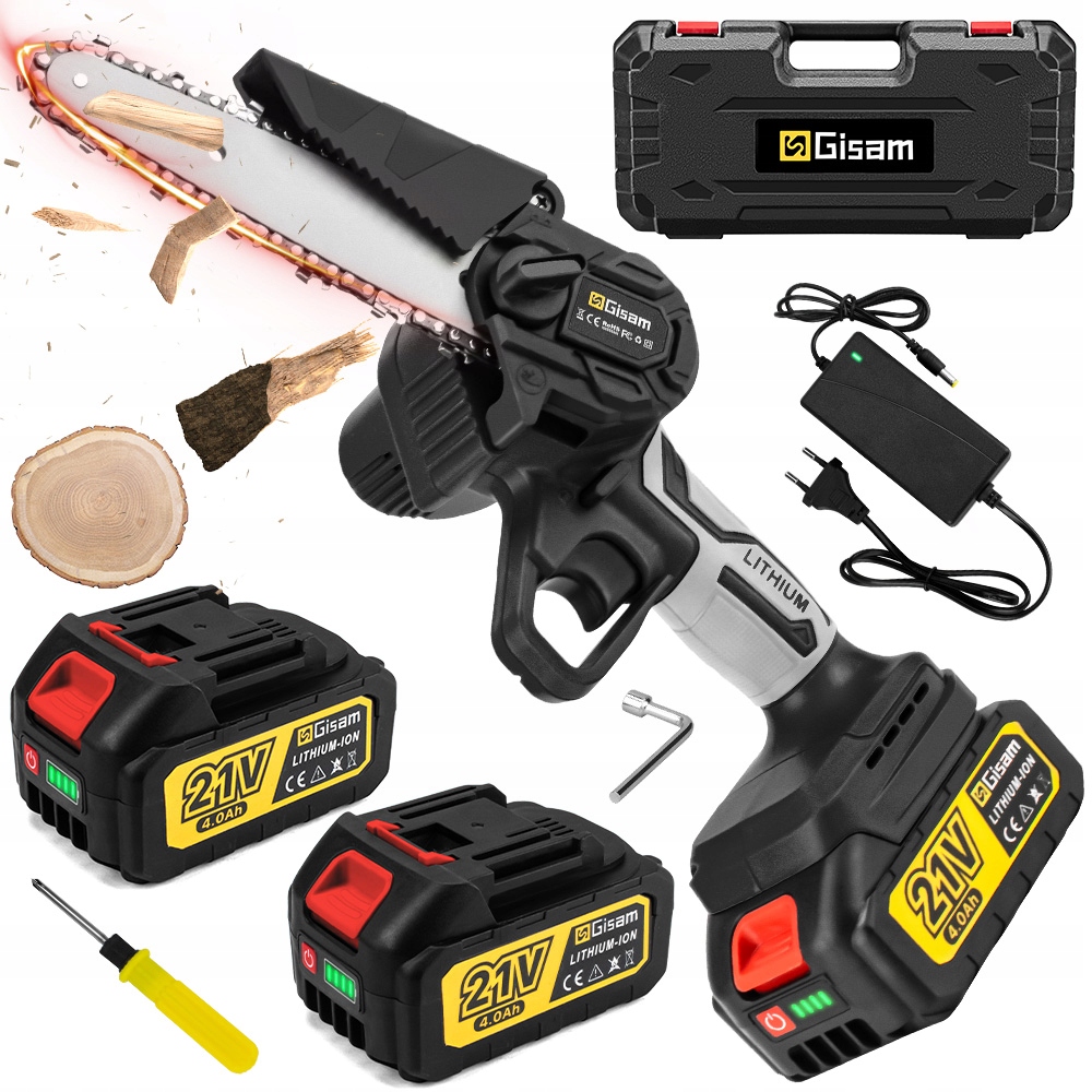 Bezkartáčová Akumulátorová Řetězová Pila 6” (15 cm) Prořezávací Pila Řetěz 2 Baterie