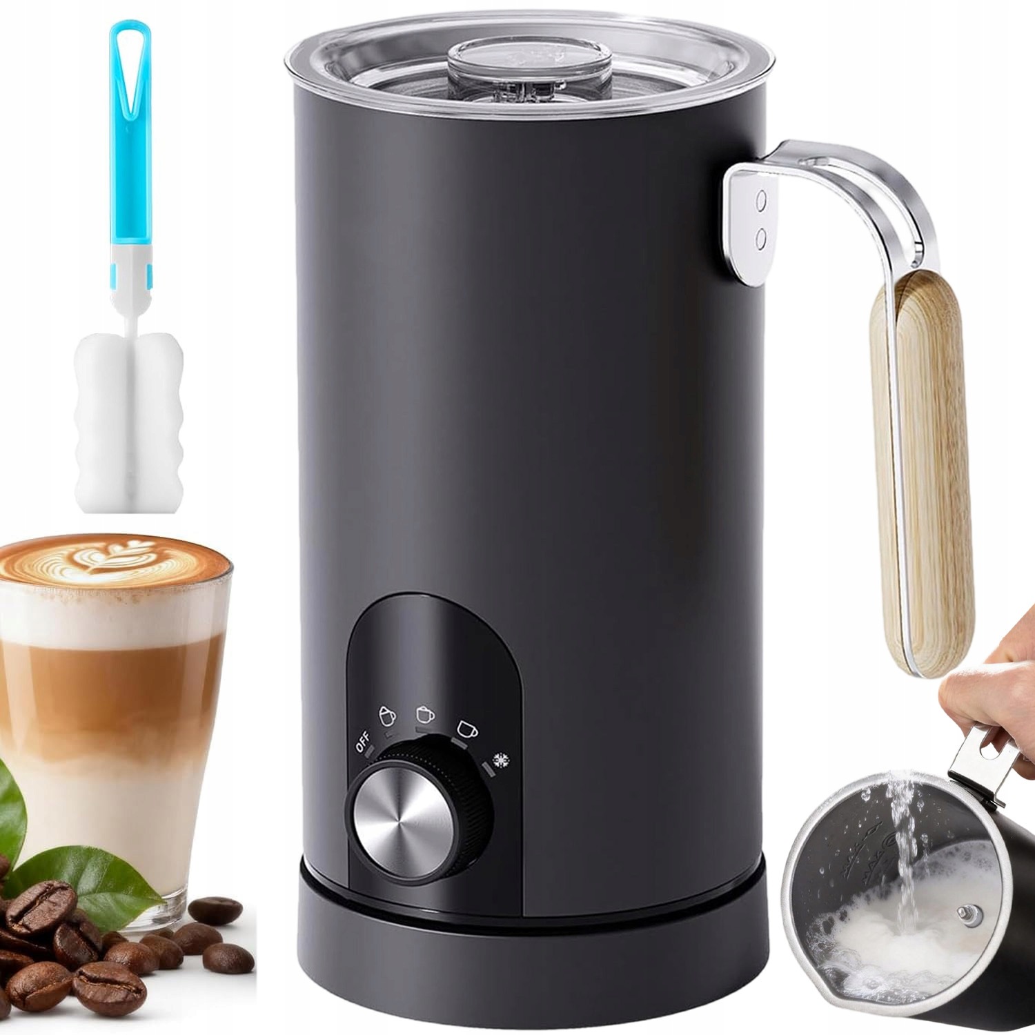 Elektrický Napěňovač Mléka Na Kávu, Černý, Pro Přípravu Latte, 350 ML