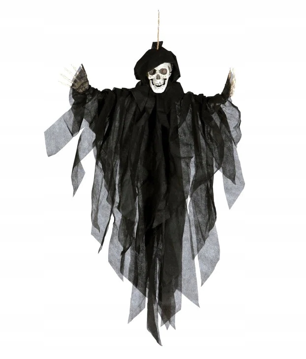 SZKIELET WISZĄCY CZARNY HALLOWEEN DEKORACJA OZDOBA HORROR DUCH ZJAWA