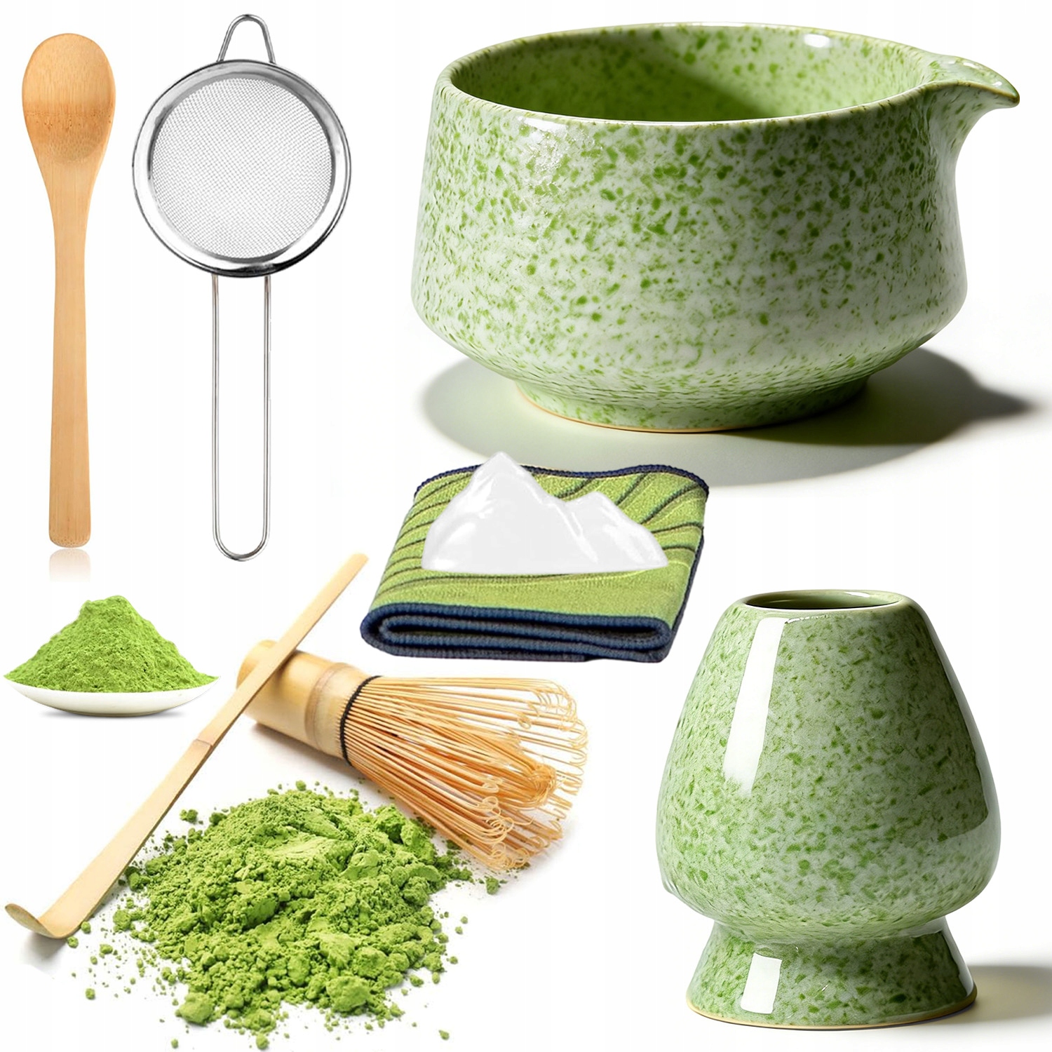 Zestaw Prezentowy Do Herbaty Matcha Czarka Miotełka Podstawka Łyżeczka