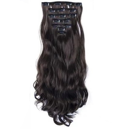Clip-in Vlasy Kudrnaté Vlnité Připínací 7 Pásků Na Sponky tmavě hnědá 2