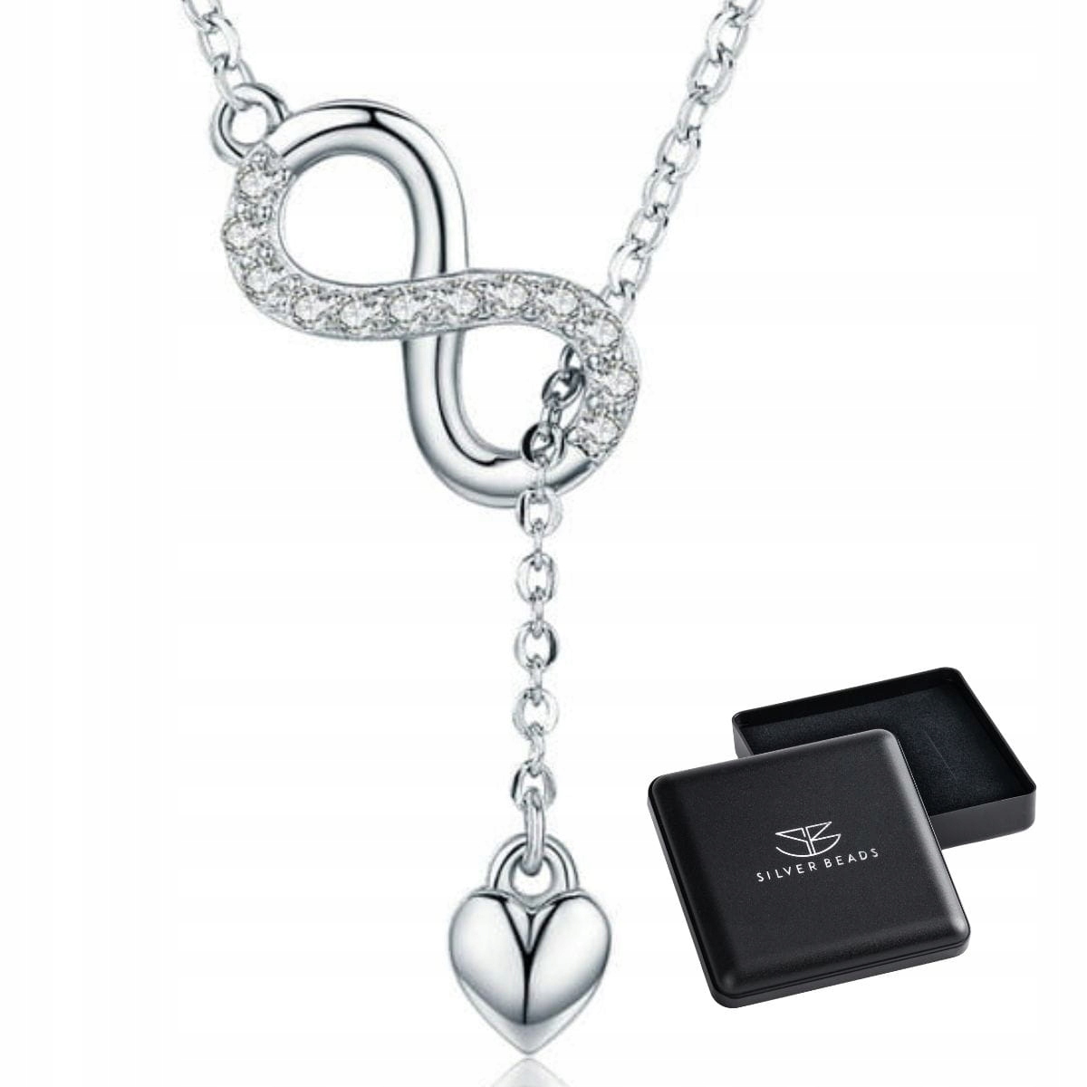 N09 Znak nieskończoności serce naszyjnik srebro 92