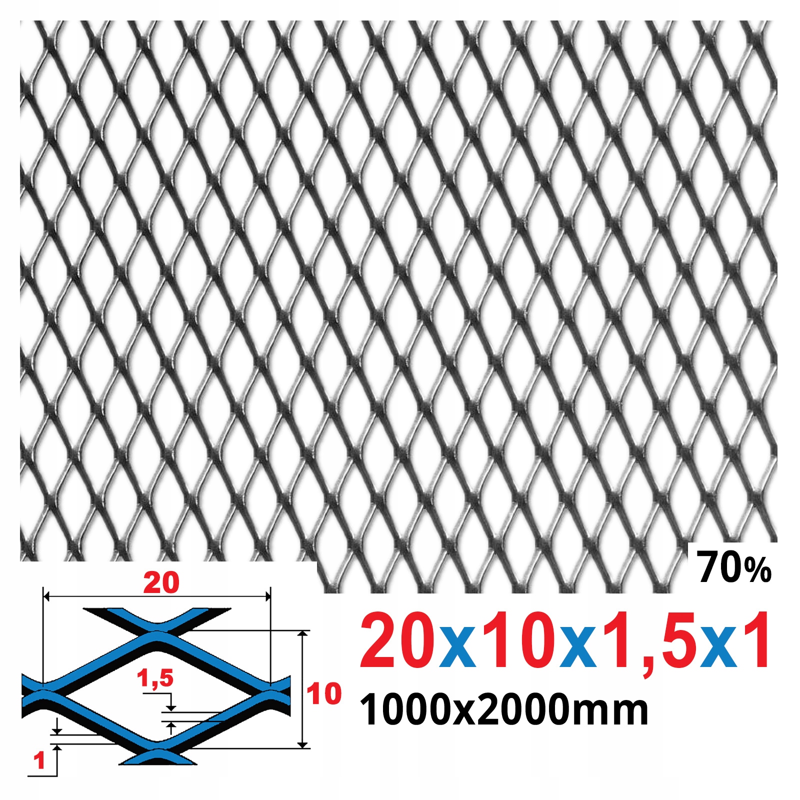 SIATKA CIĘTO CIĄGNIONA 1000 x 2000 20 X 10 X 1,5X1 Liczba m² w ofercie 2 m²