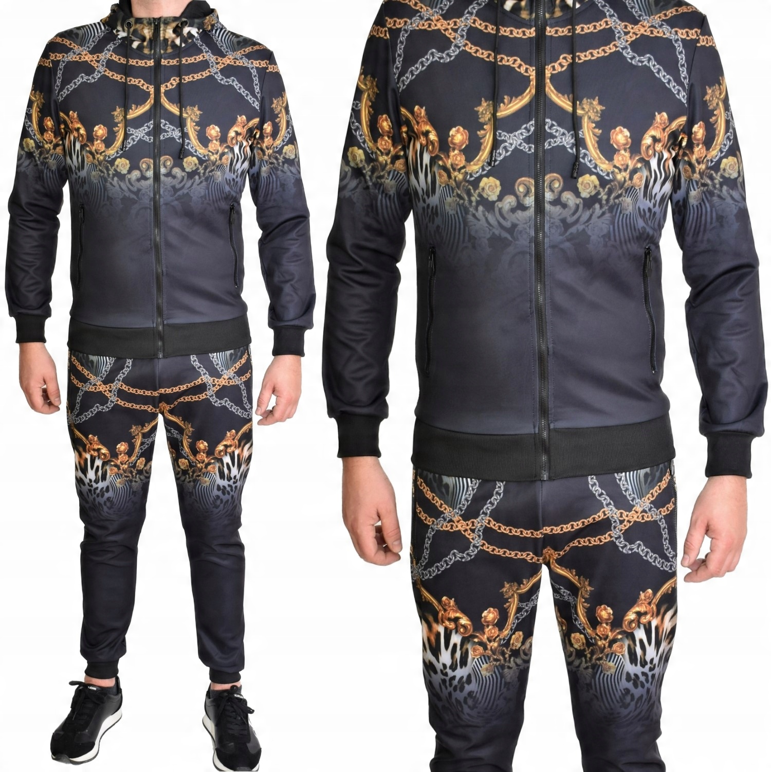 

Dres Męski Komplet Dresowy Czarny W Łańcuchy XXL