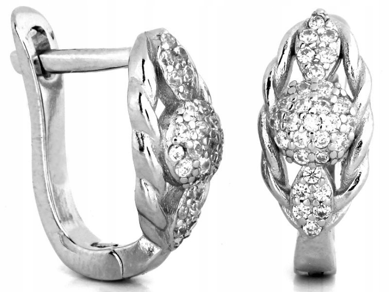 Stříbrné náušnice 925 rhodiované se zirkony na anglický bižuterii