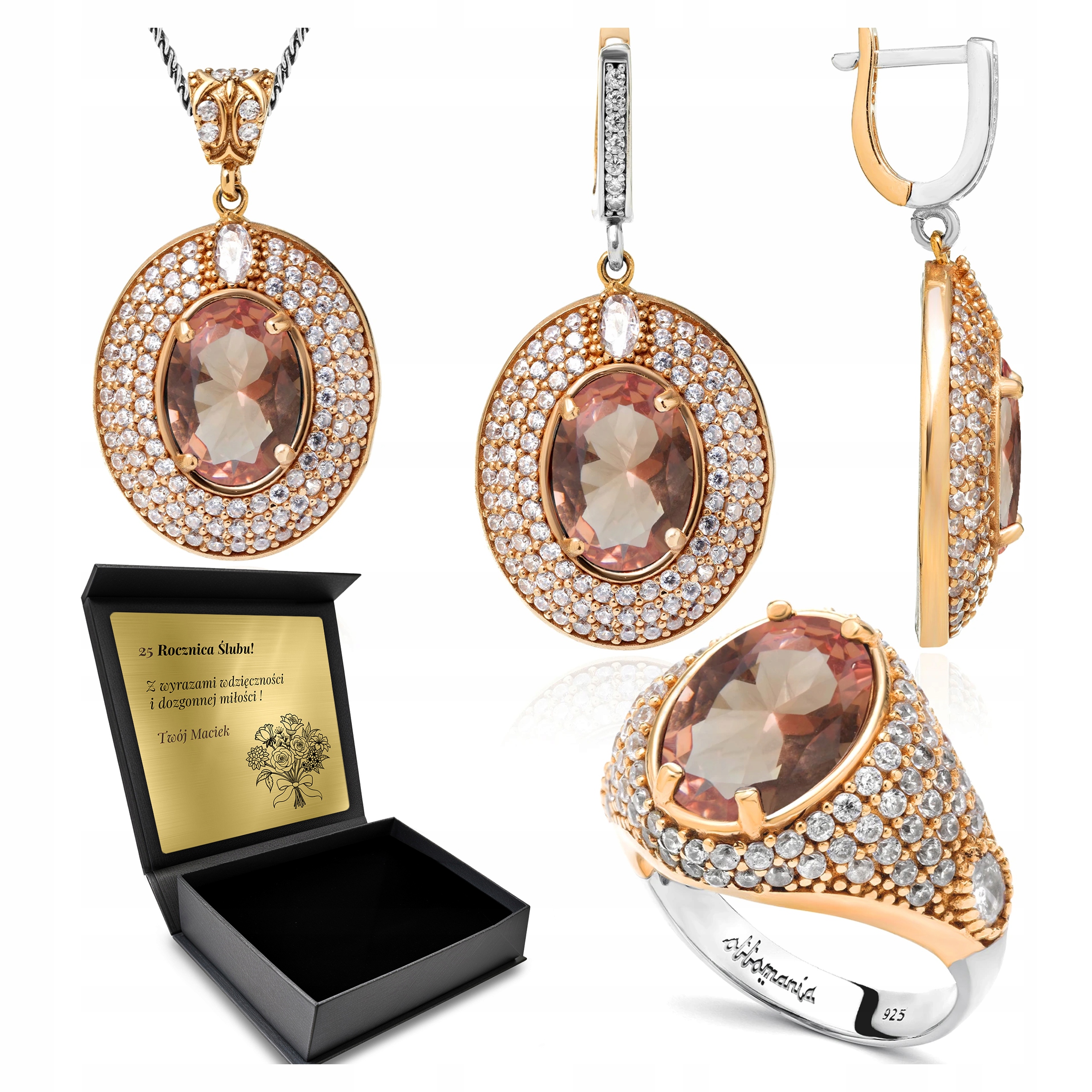 Sada Stříbrných Šperků 925 Zirkony Sultánová Sada Pro Ženu Gravírování