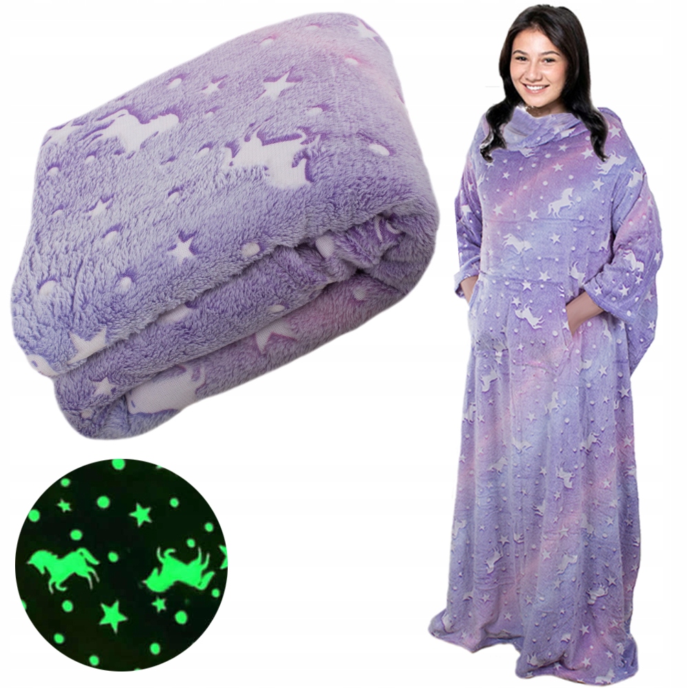 

Koc Z Rękawami Polar Ciepła Bluza Szlafrok Neon