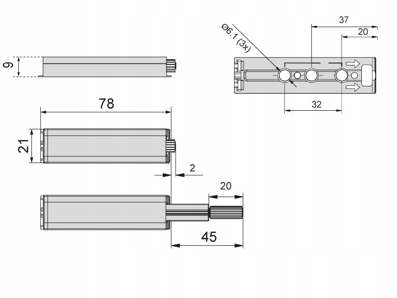 Odbojnik meblowy push to open z końcówką silikon Rodzaj odbojnik