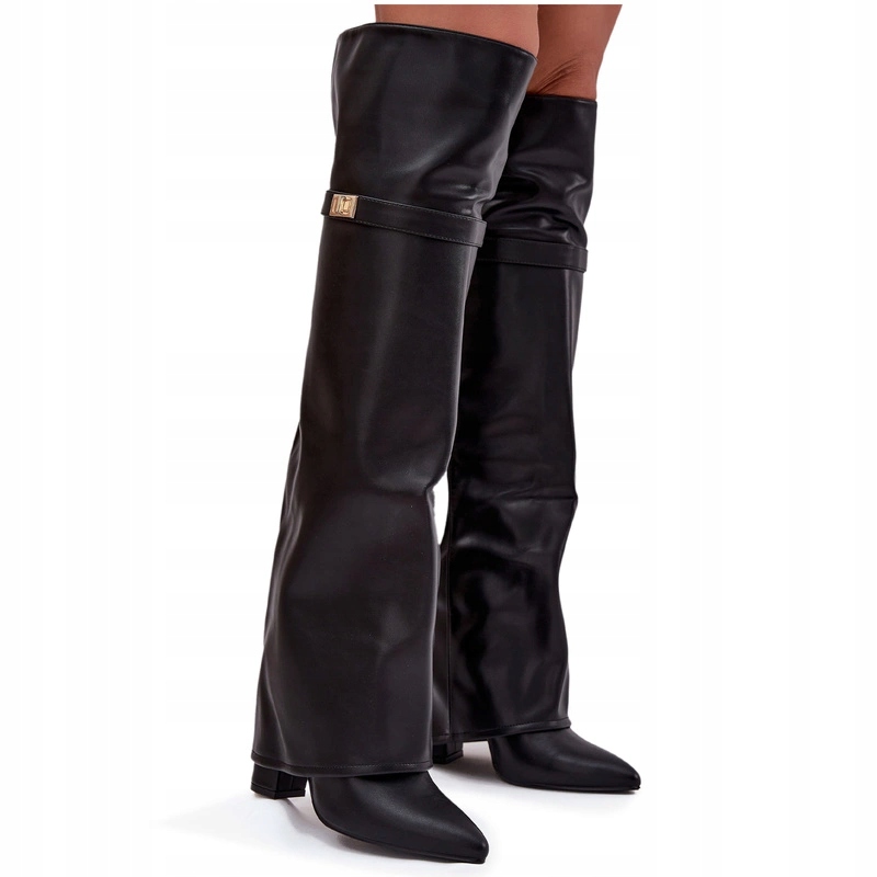 Dámské Kozačky S Vyztuženým Svršek Podpatek Sloupek Zateplené Černé 41