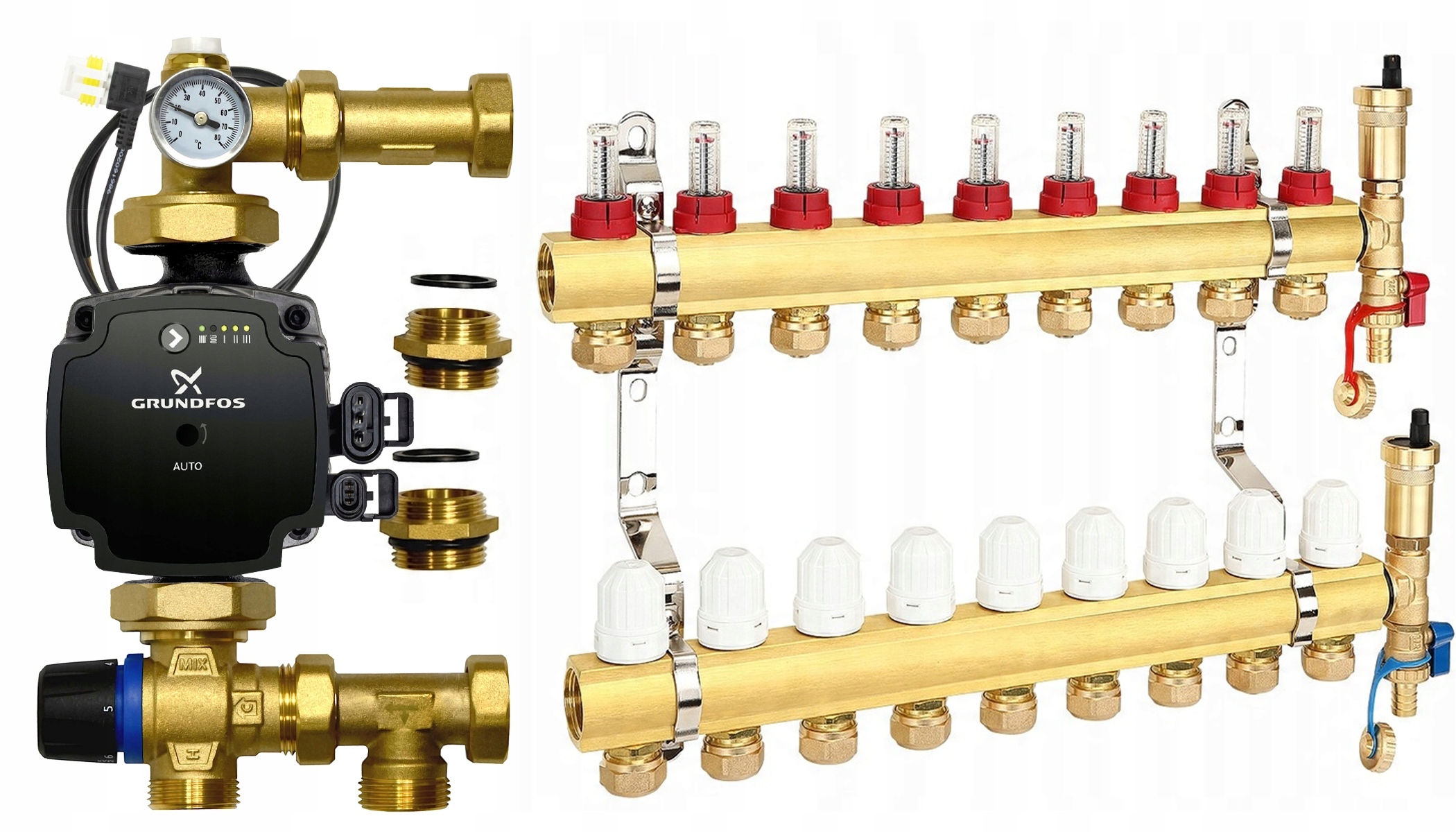 Rozdělovač 9 Okruhů Podlahového Vytápění Pro Podlahové Čerpadlo Grundfos