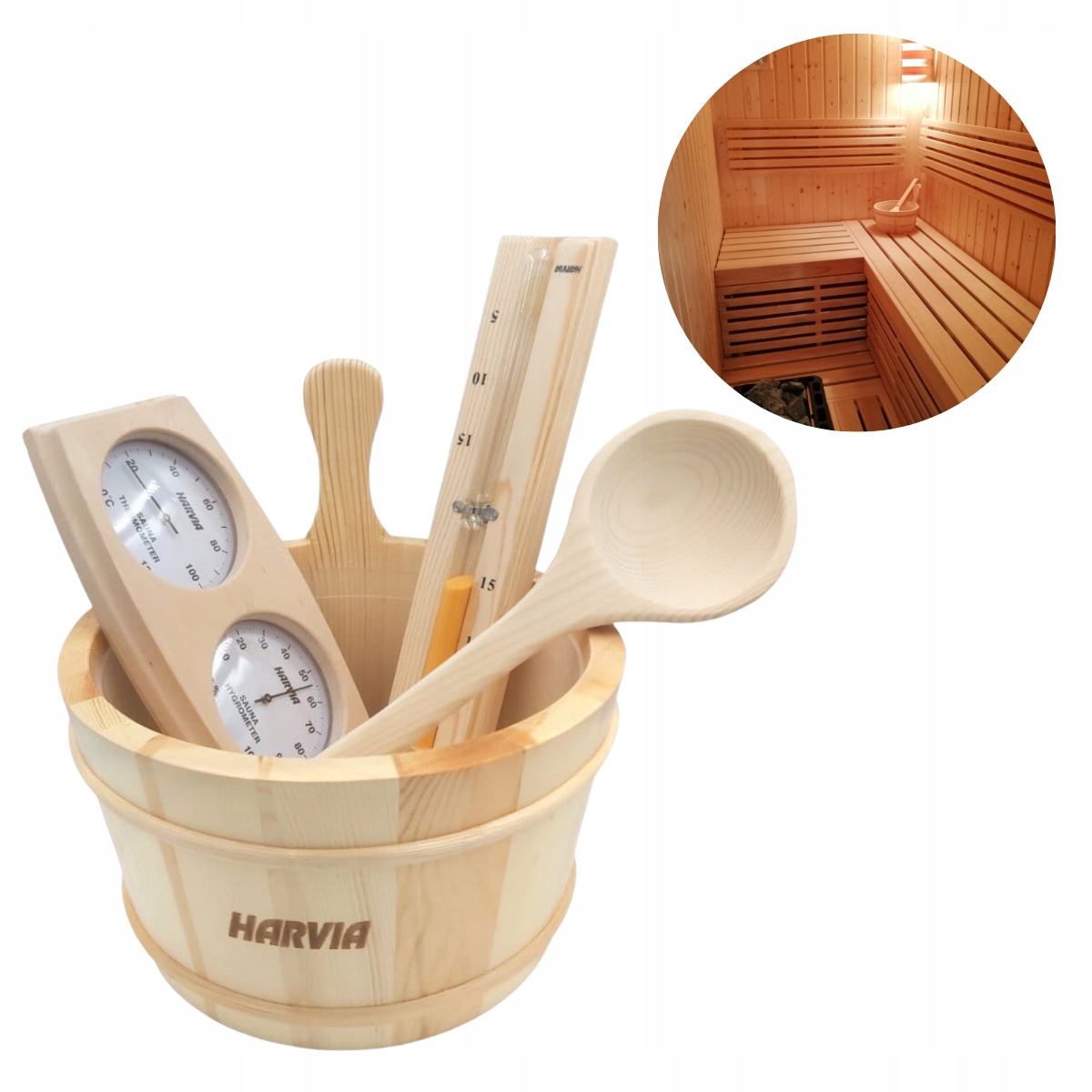 Sada príslušenstva pre saunu Harvia Ceber Chochla Termo-Hygrometr Klepsydra