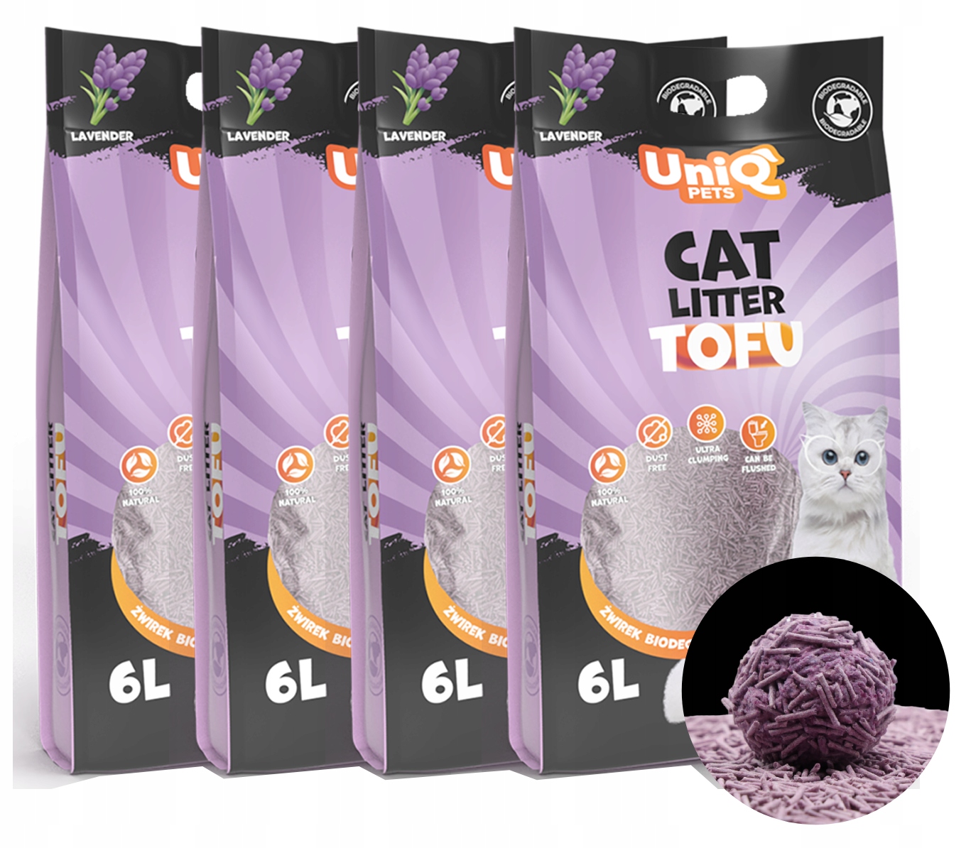 Żwirek tofu lawenda zbrylajacy ekologiczny 10kg UniqPets