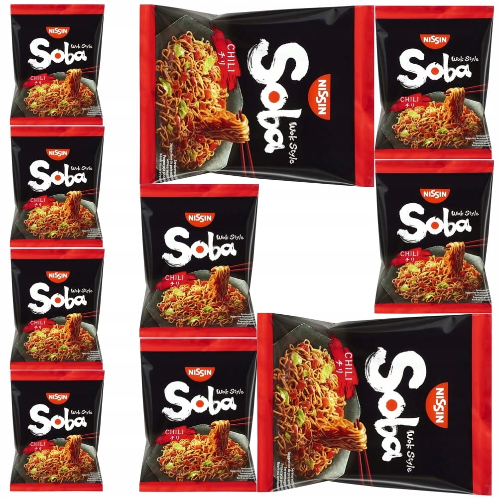 10x Blesková polévka Těstoviny Instant Chili Ostrý Soba Wok 110g Nissin