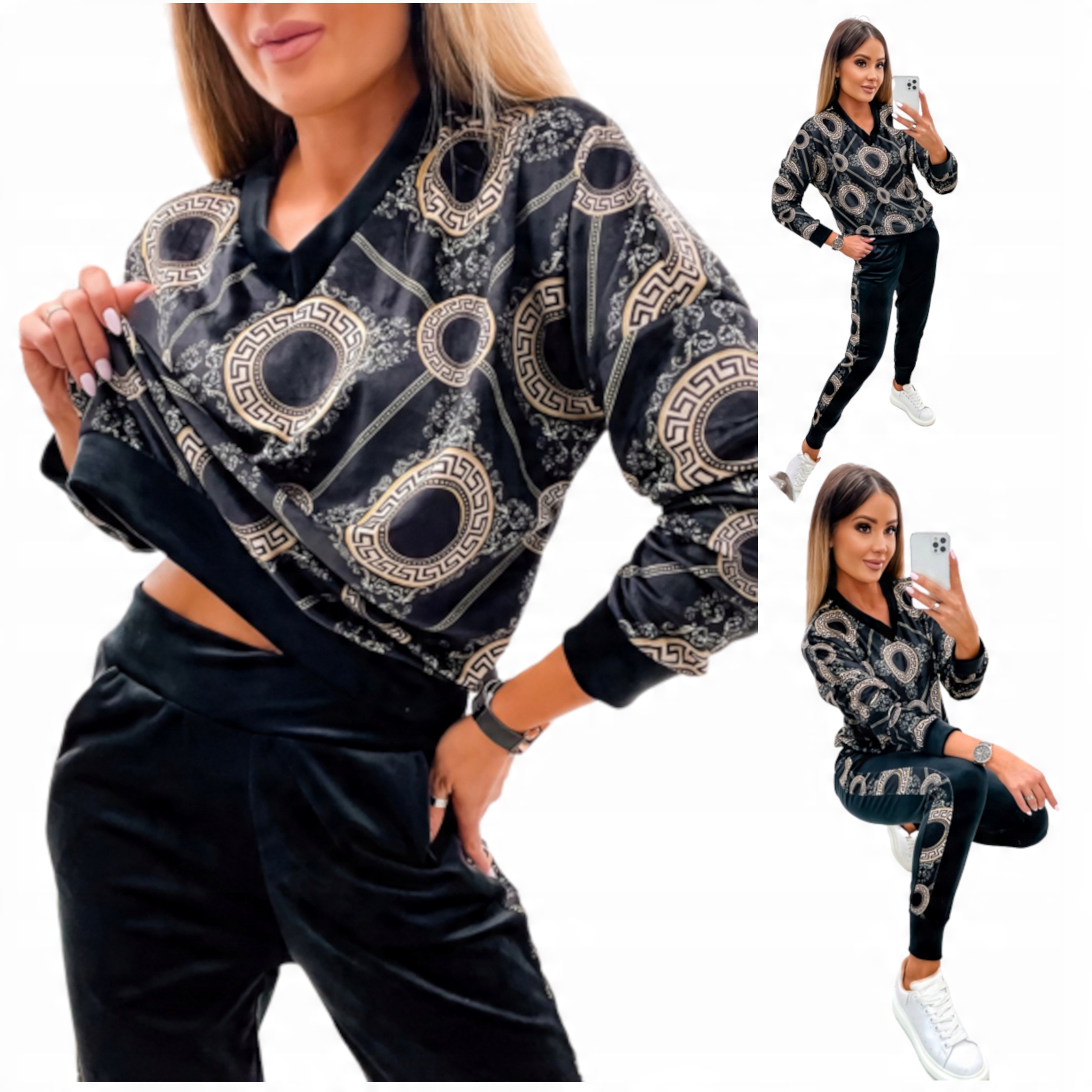 

Welurowy Dres Damski Bluza Spodnie Komplet