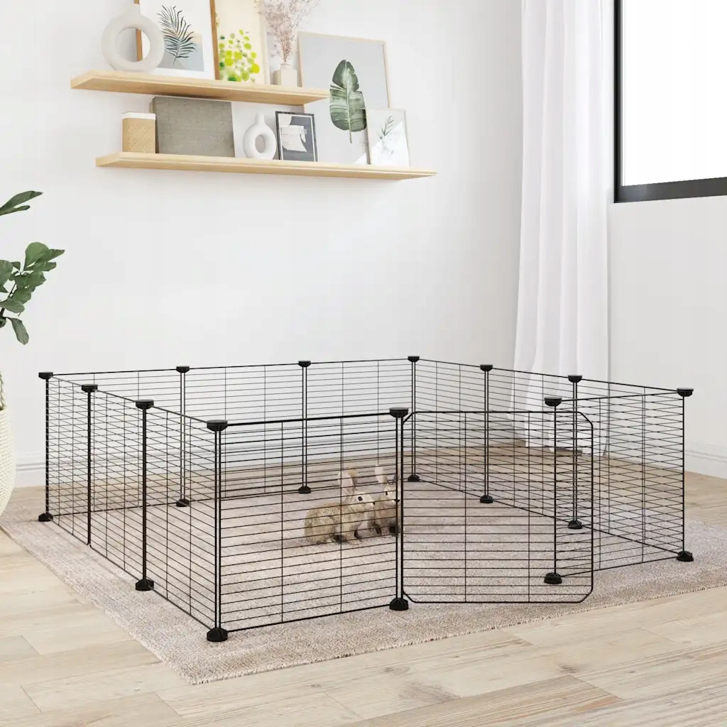 Levně 12dílná klec pro domácí mazlíčky s dvířky černá 35 x 35 cm ocelová Černý 17