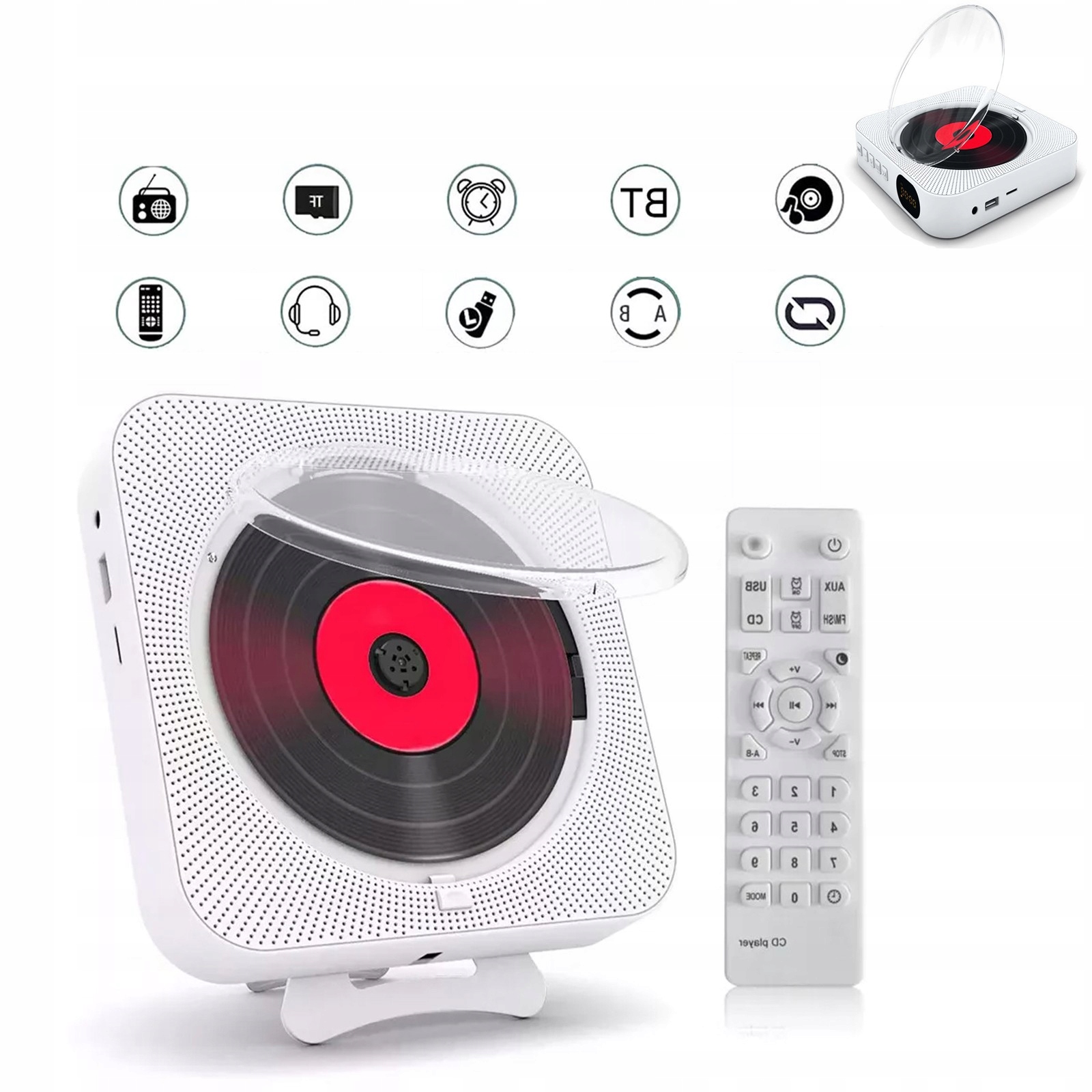 Odtwarzacz CD 3.5MM Rc Bluetooth 5.0 Przenośne Radio Fm Pulpit Usb Aux Stereo
