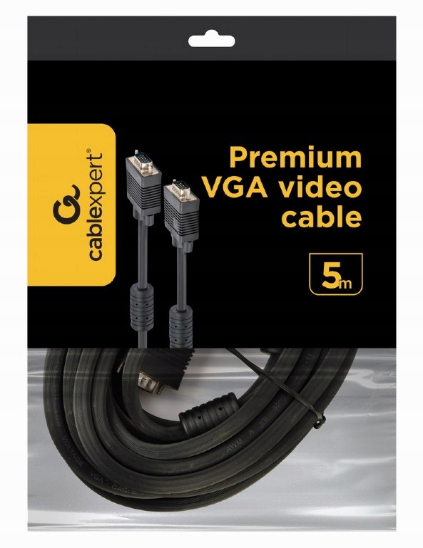 KABEL VGA - VGA DO MONITORA PRZEWÓD VGA D-SUB HD VIDEO 5M CZARNY GEMBIRD Kod producenta CC-PPVGA-5M-B