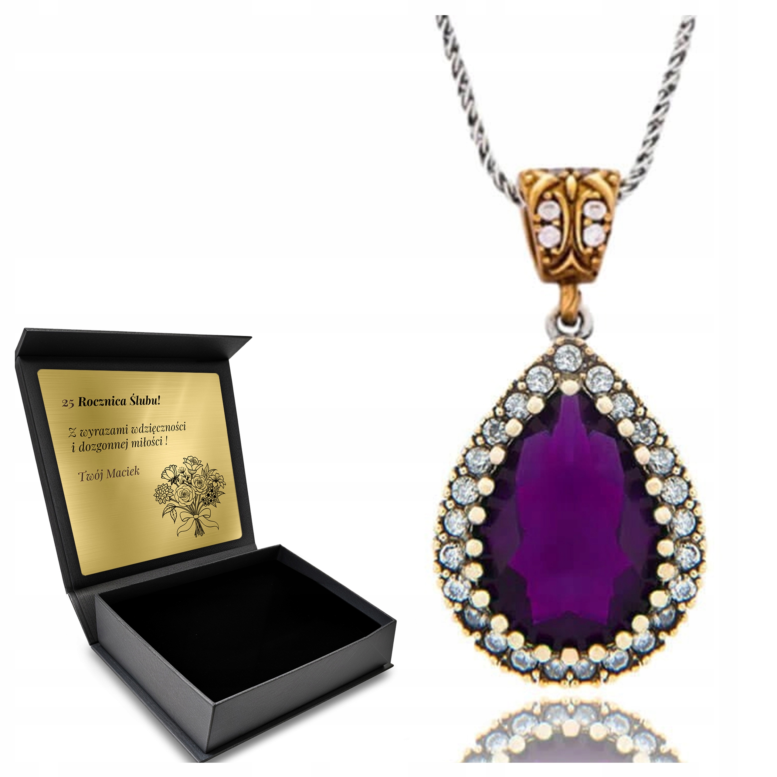 Náhrdelník Řetízek Lásky S Ametystem A Fenoménními Zirkony Gravírování