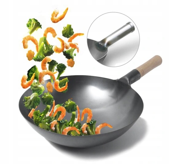 PATELNIA WOK 25 CM RĘCZNIE KUTA CHIŃSKA ZE STALI WĘGLOWEJ Typ powłoki inna