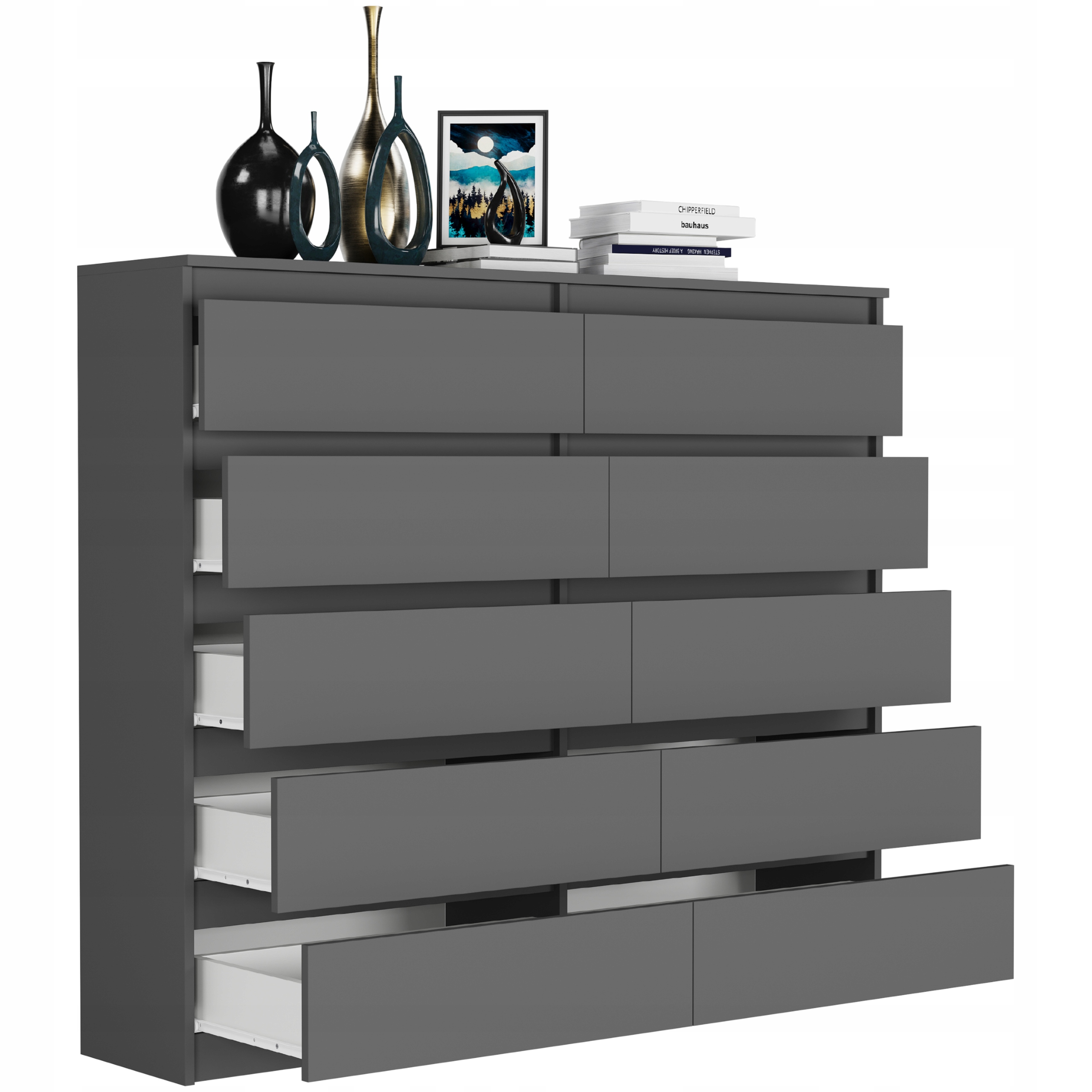 Nowoczesna KOMODA 140 SZAFKA 10 SZUFLAD R-140-S10 ANTRACYT