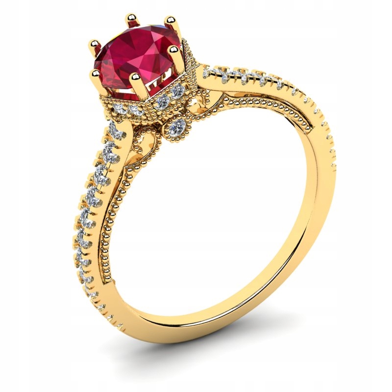 

Pierścionek Złoty Królewski Z Czerwoną Cyrkonią