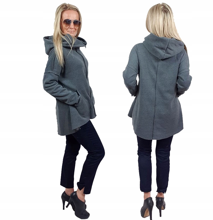 

Asymetryczna Bluza Tunika Kardigan Komin Kaptur M