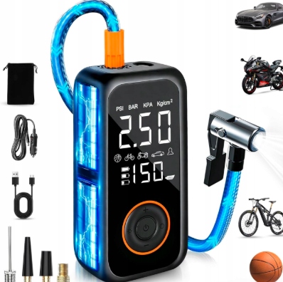 Bezdrátový Kompresor 150 Psi Elektrická Pumpa 8000 mAh LCD Led