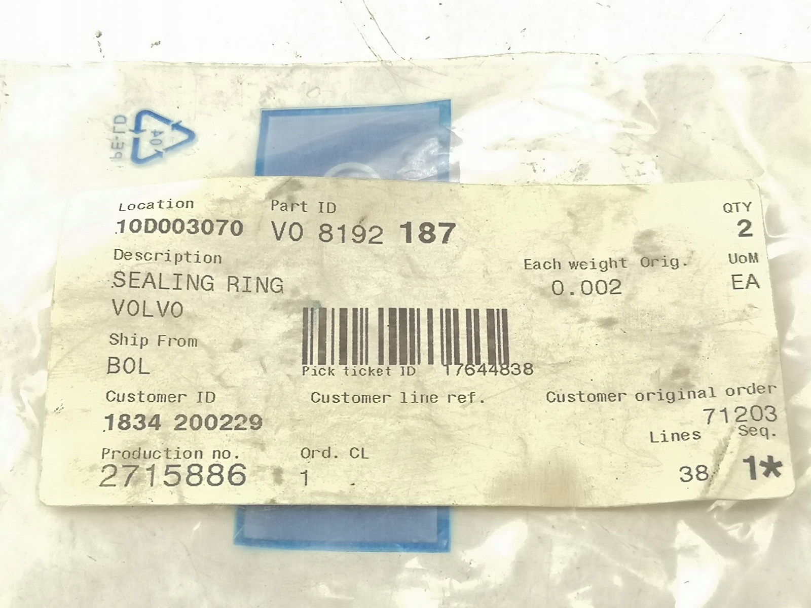 USZCZELNIACZ TERMOSTATU VOLVO / 8192187