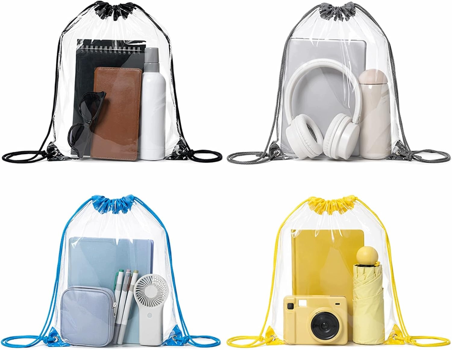 Przezroczyste plecaki na sznurek 4 szt. 43x34 cm na festiwal i sport