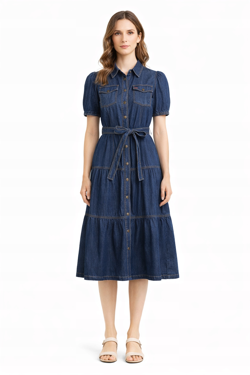 Tmavě Modrá Rozevřená Šaty S Páskem S 1I4A