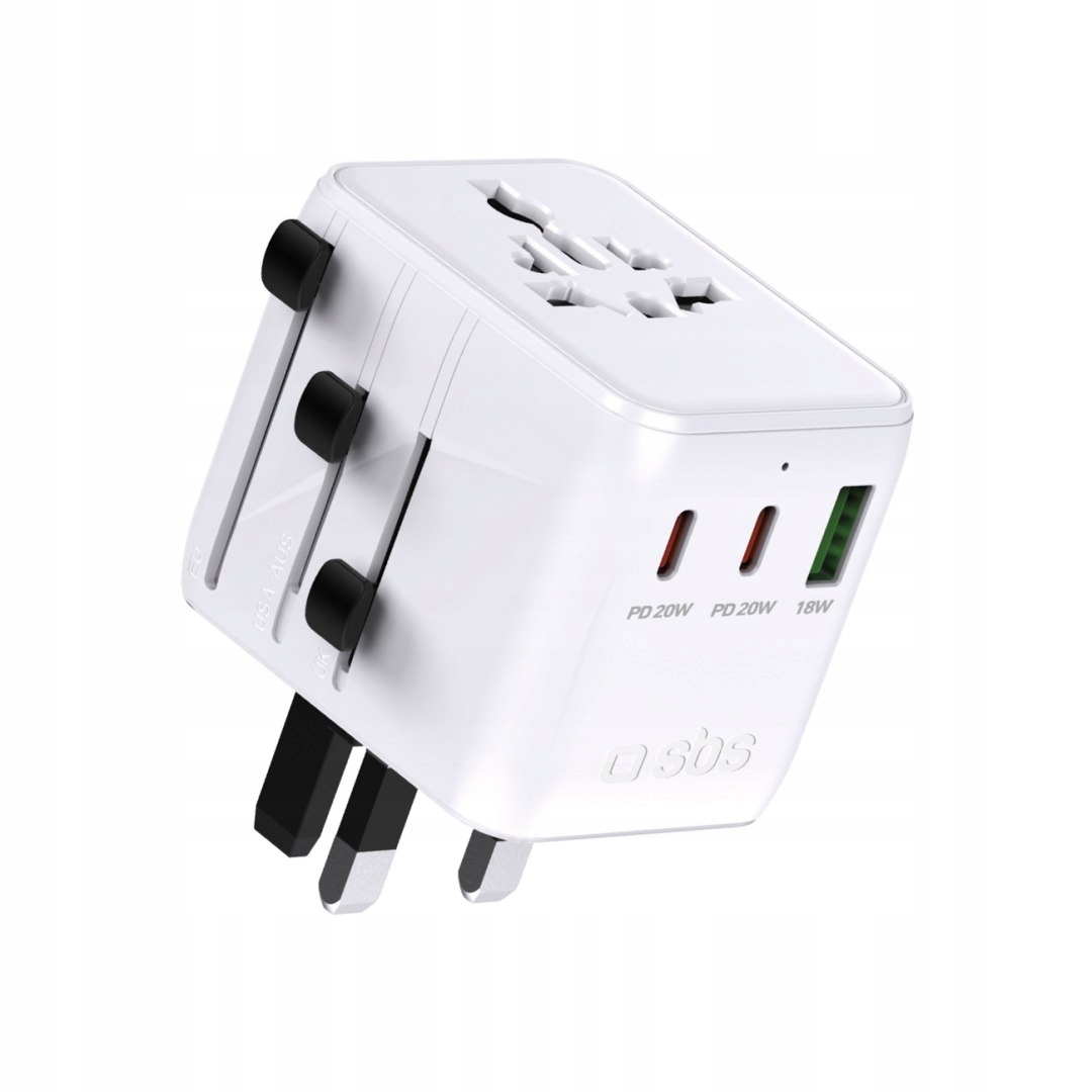 Síťový cestovní adaptér Usb-c Usb-a Eu Uk Us Aus Jp bílý Sbs