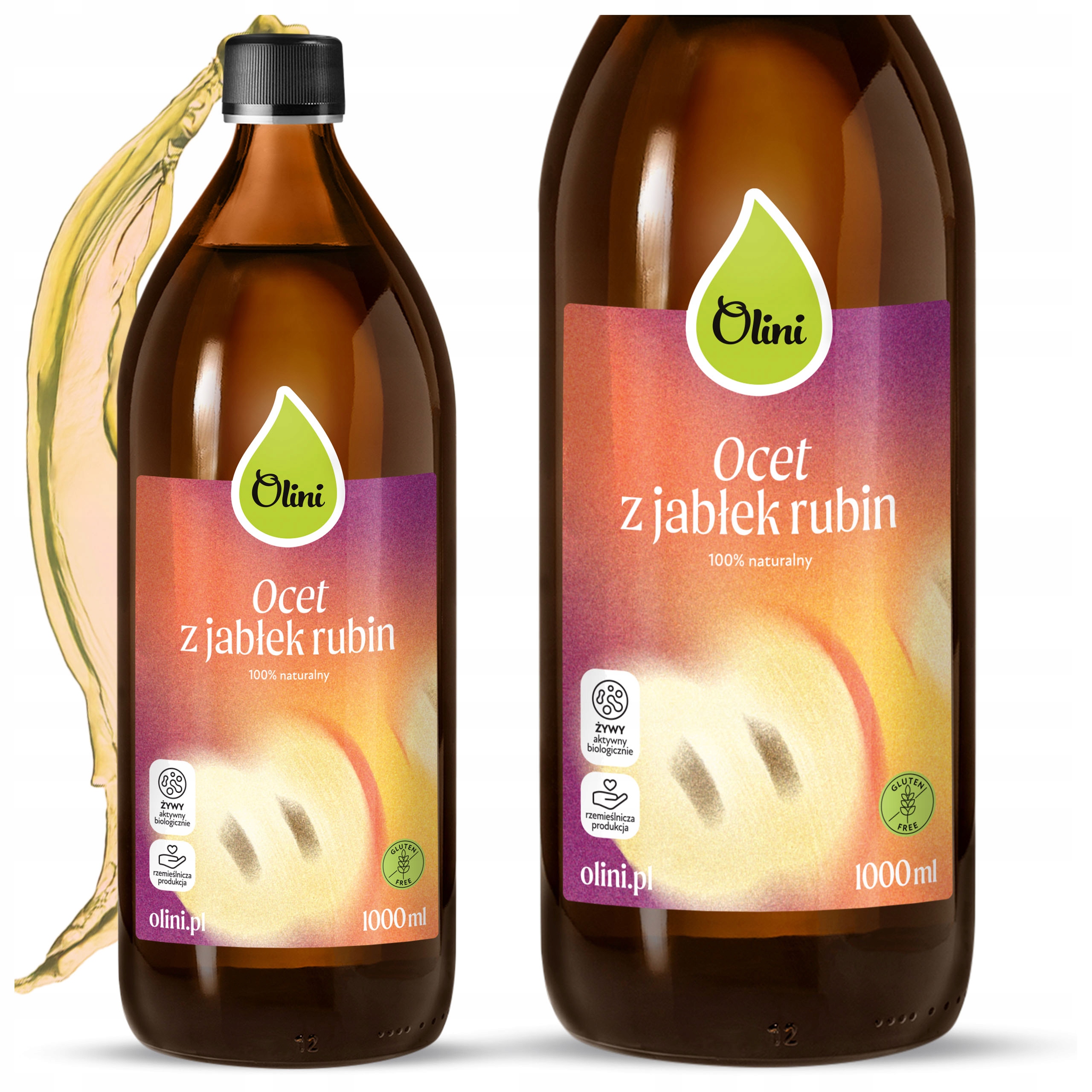 Levně Jablečný ocet Olini z jablek Rubín 100% přírodní Nepasterizovaný 1L
