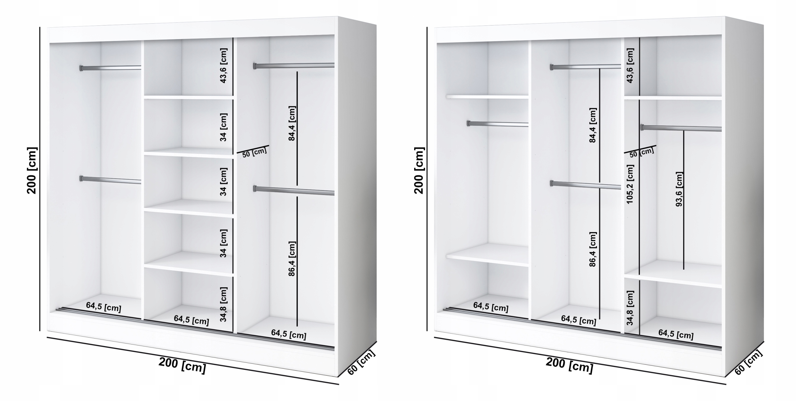 Korpus szafy 200 Regał BIAŁY MAT - RÓŻNE UKŁADY Liczba szuflad 0