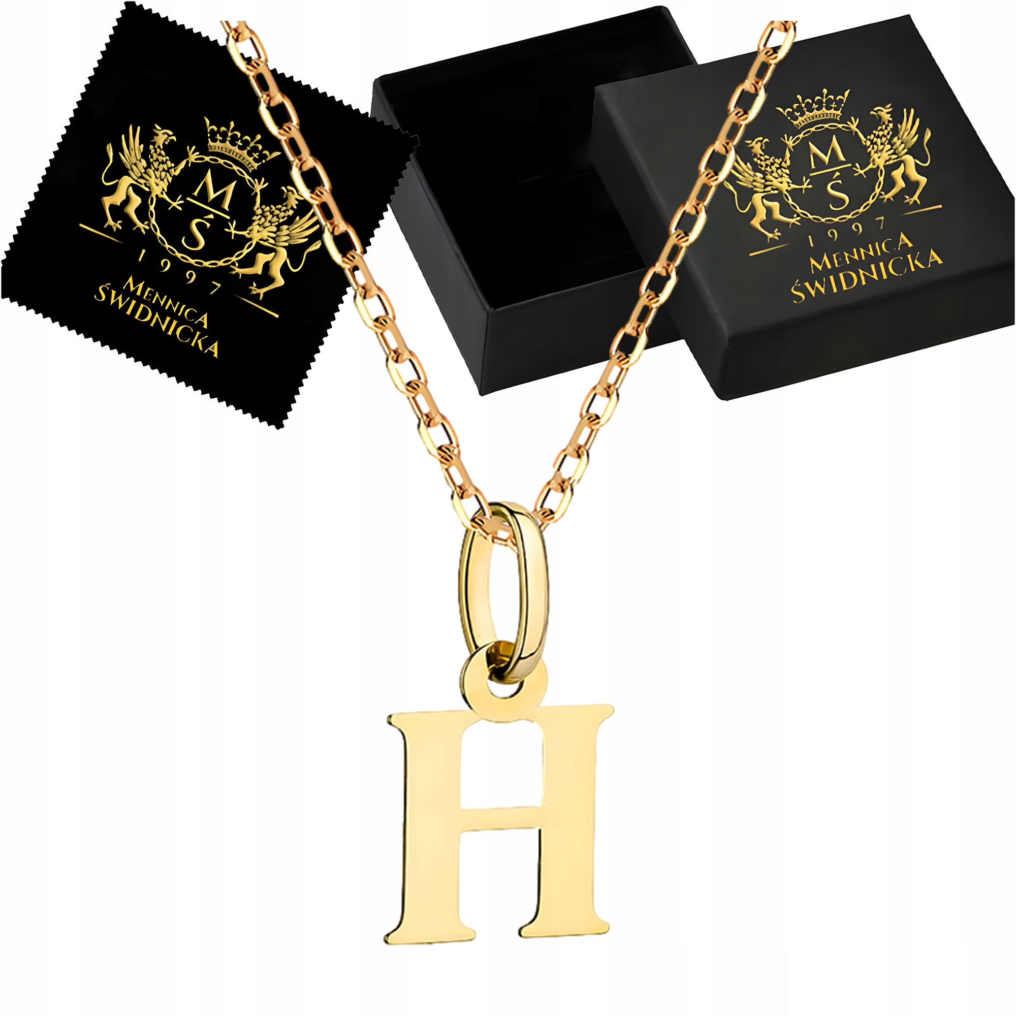 Zlatý náhrdelník Písmeno H Řetízek Ankr a přívěsek Zlato 585 Gravírování