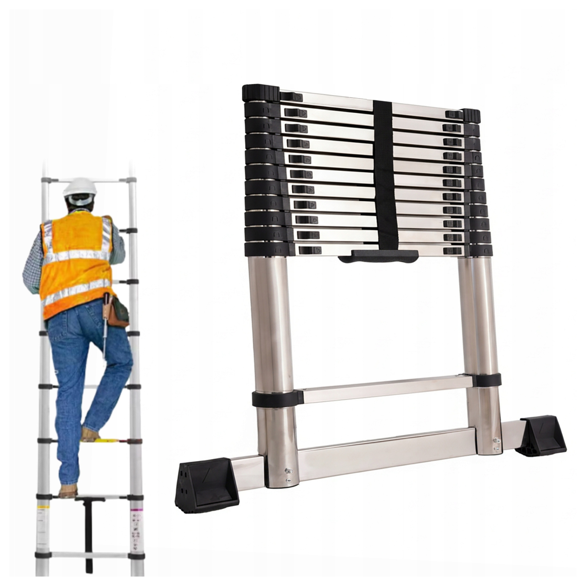 Teleskopická Drabina skladacia, pevná, rozkladacia, 13 stupňov, 3,8 m, 150 kg