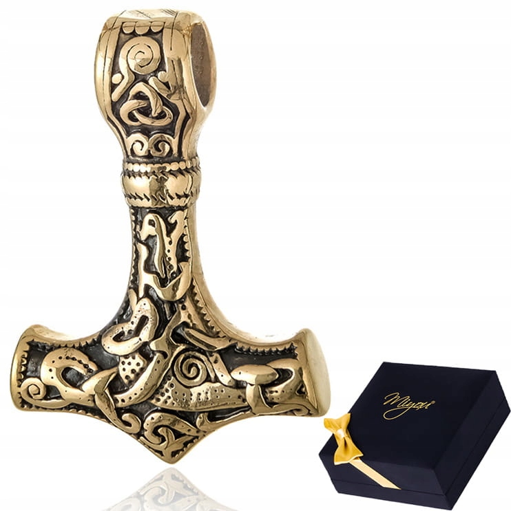 Złoty Wisiorek Męski Nordycki Młot Thora Stal