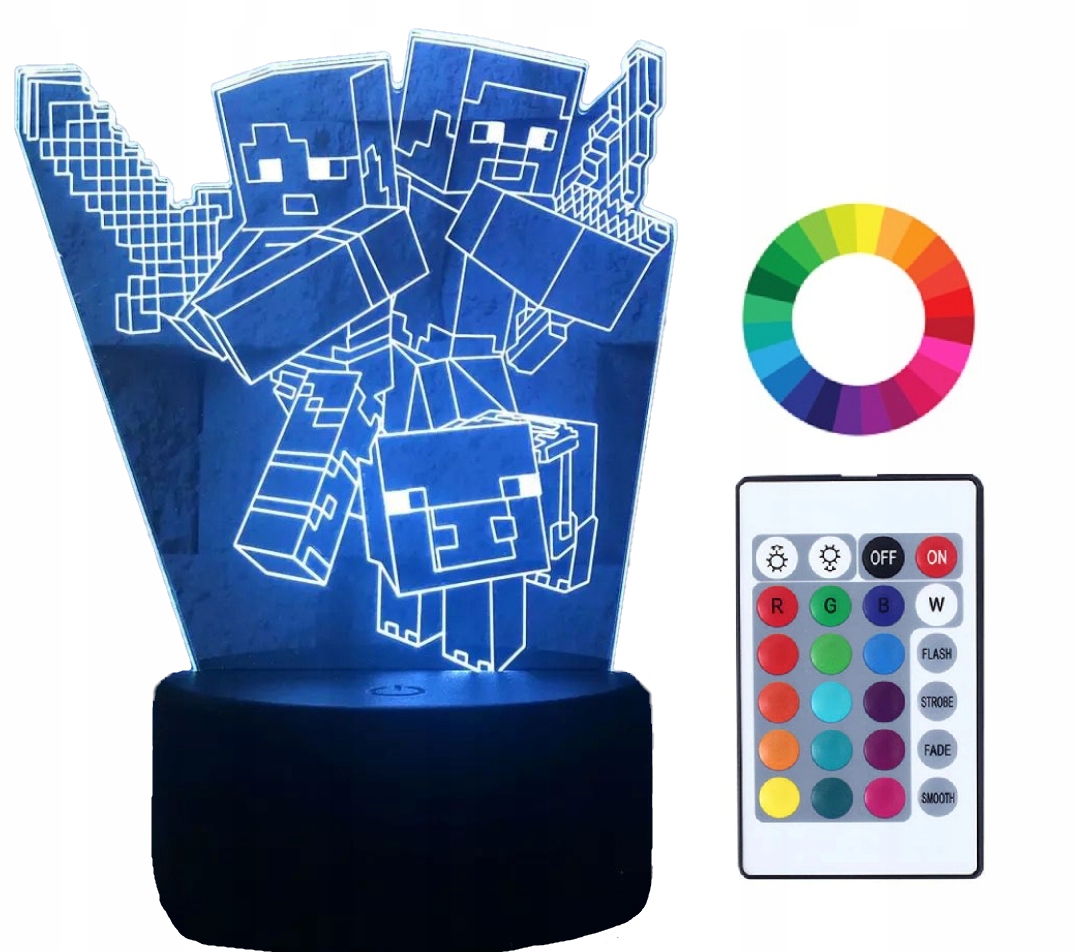 

Lampka Nocna Minecraft Gra 3D Led 16 Kolory+pilot