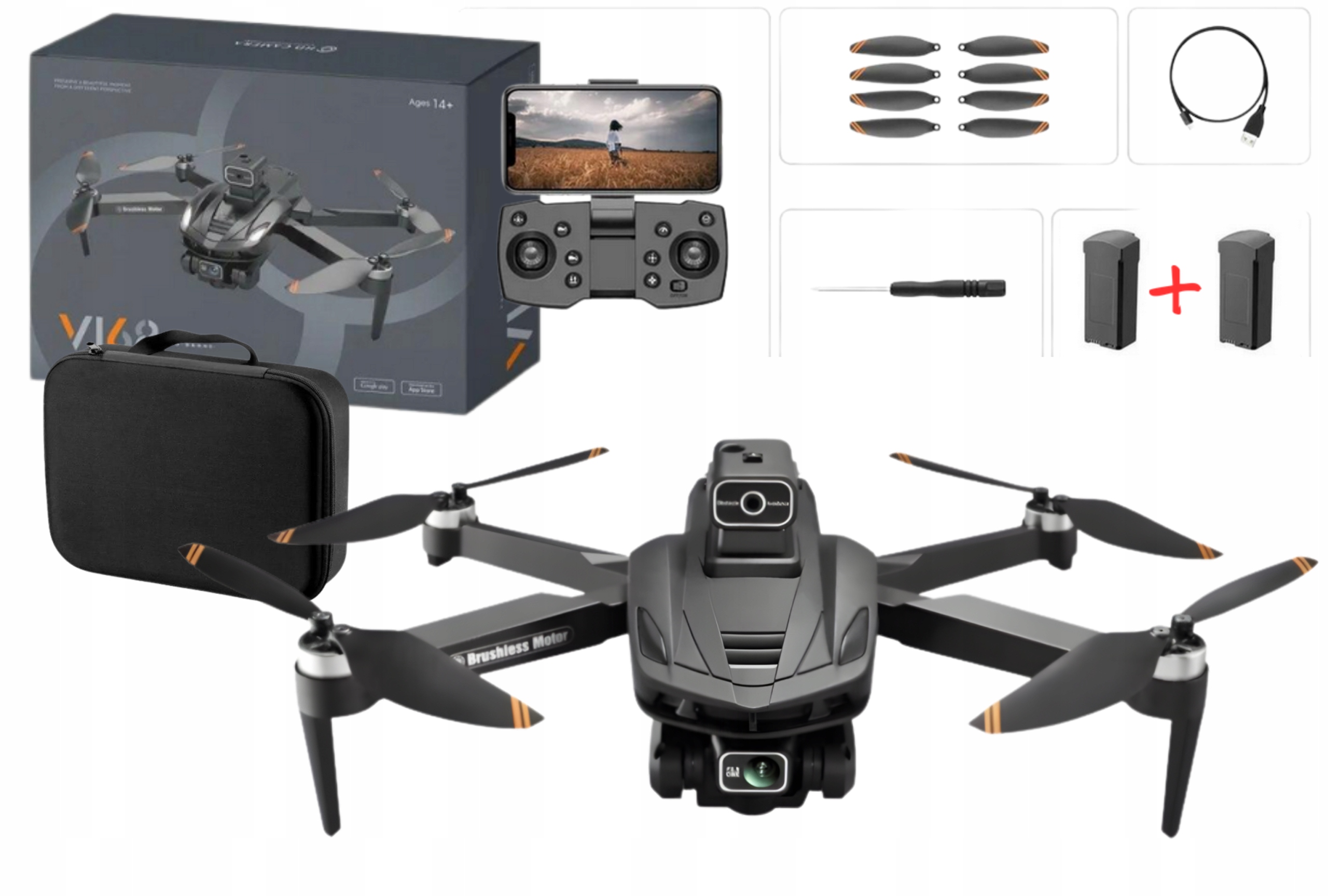 Dron V 168 Zdalnie Sterowany Z Aplikacją Torba 2 Baterie Pad 14+