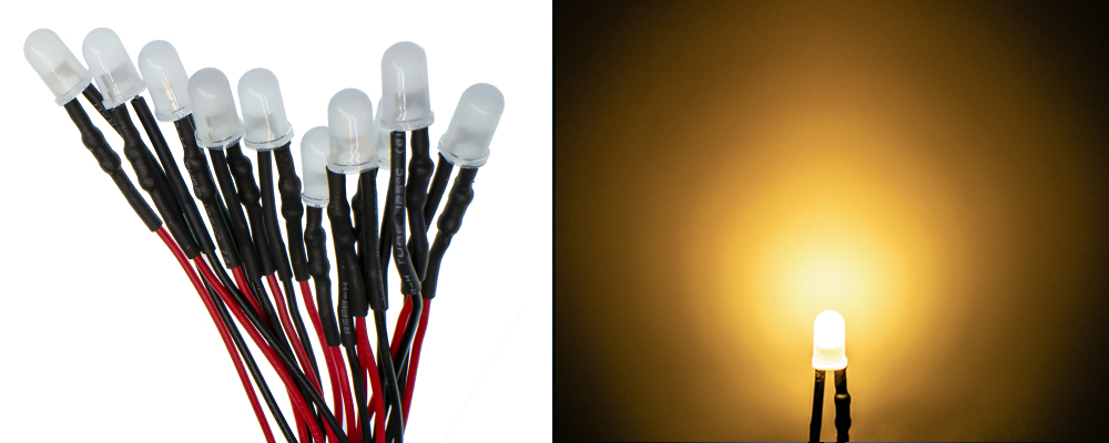 DIODY LED MATOWE 12V 5mm 8 KOLORÓW do wyboru, przewody 20cm | 10 szt Marka LeaderLED