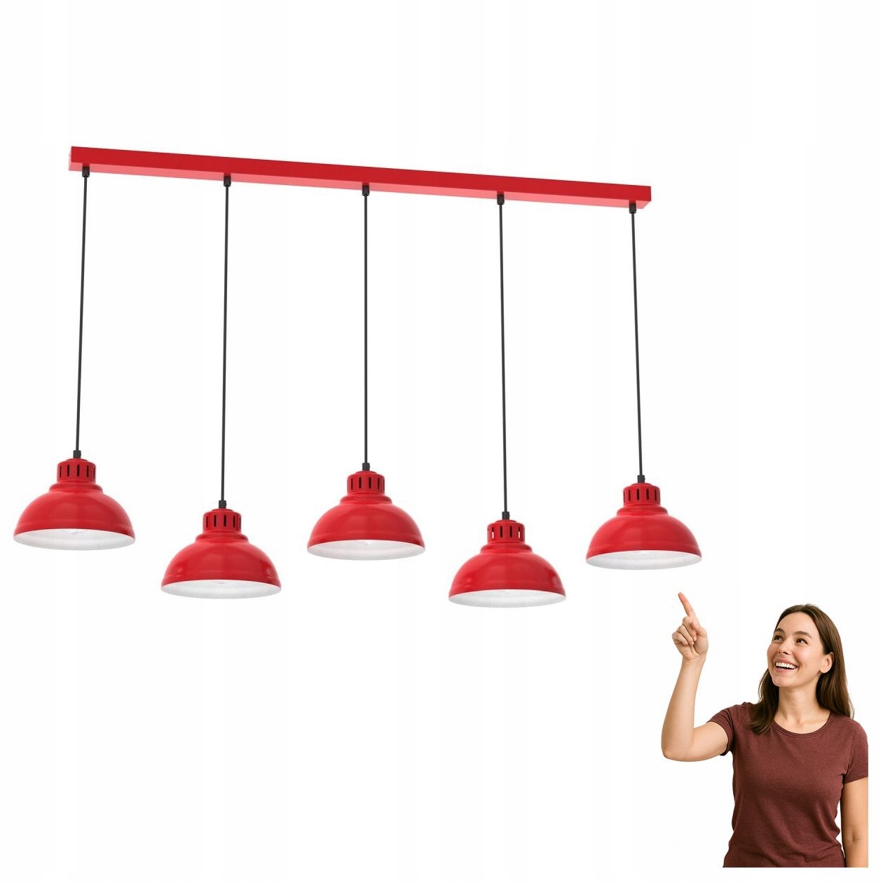 Červená pětibodová závěsná lampa na liště Sven 9229 Luminex