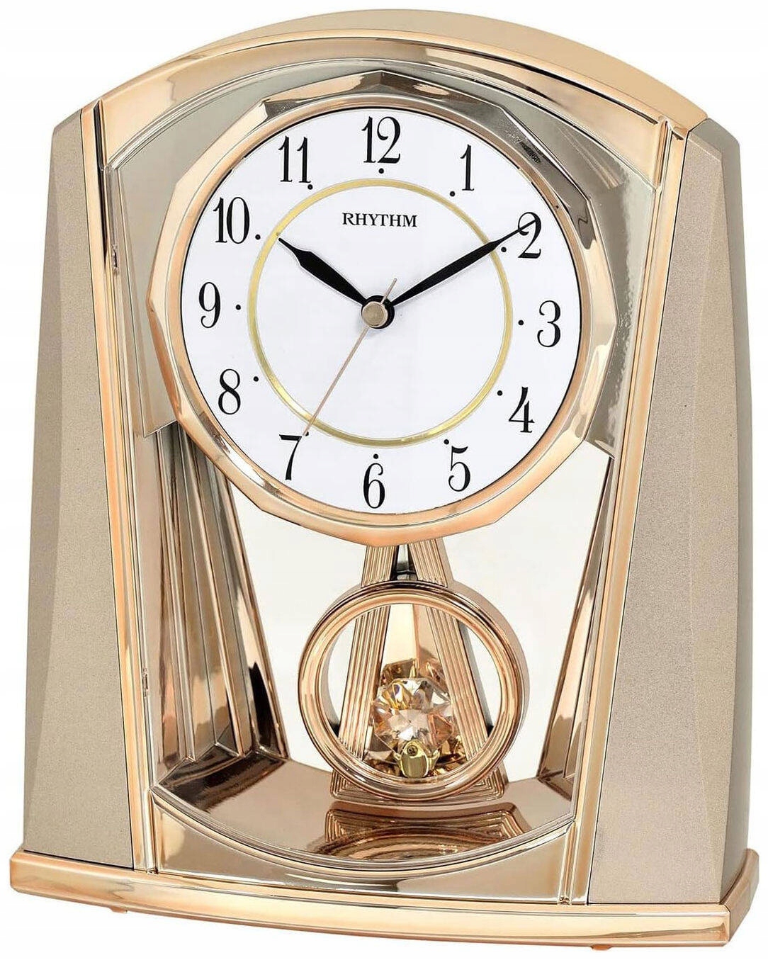 Elegantné Rózové Zlato Japonské Krbové Hodiny S Kyvadlom Rhythm 18x21 cm