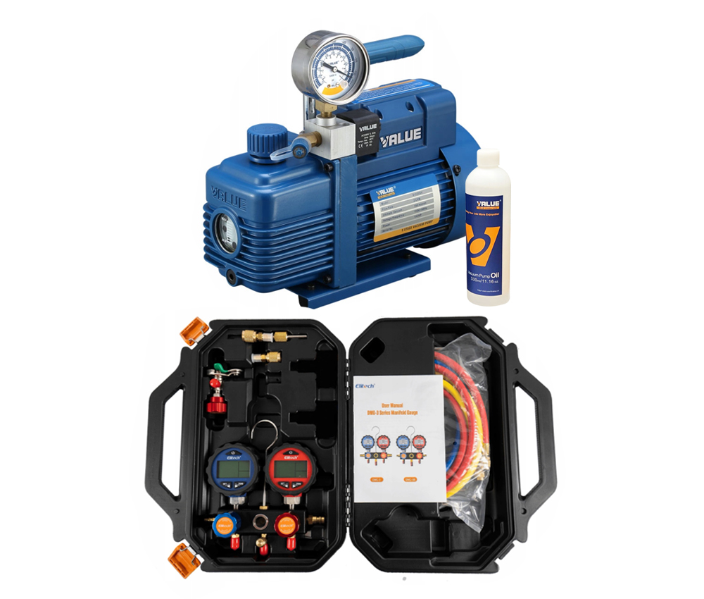 Vákuová pumpa Value V-i220SV elektronický manometer Elite DMG-3B