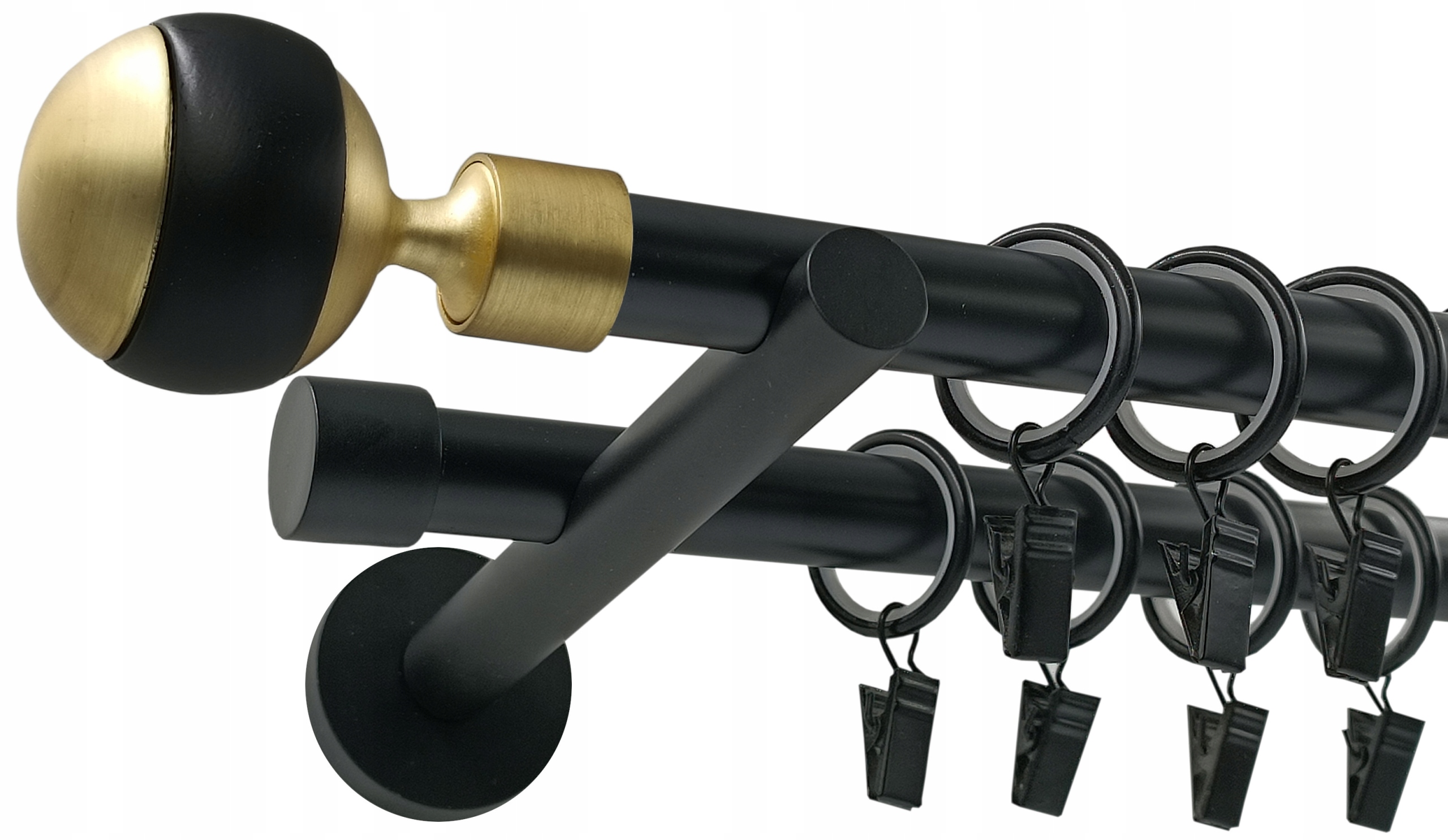 Garnýž Kovový dvojitý fi 19 19 mm Černý Mat Kula Mix Zlatý 160 cm