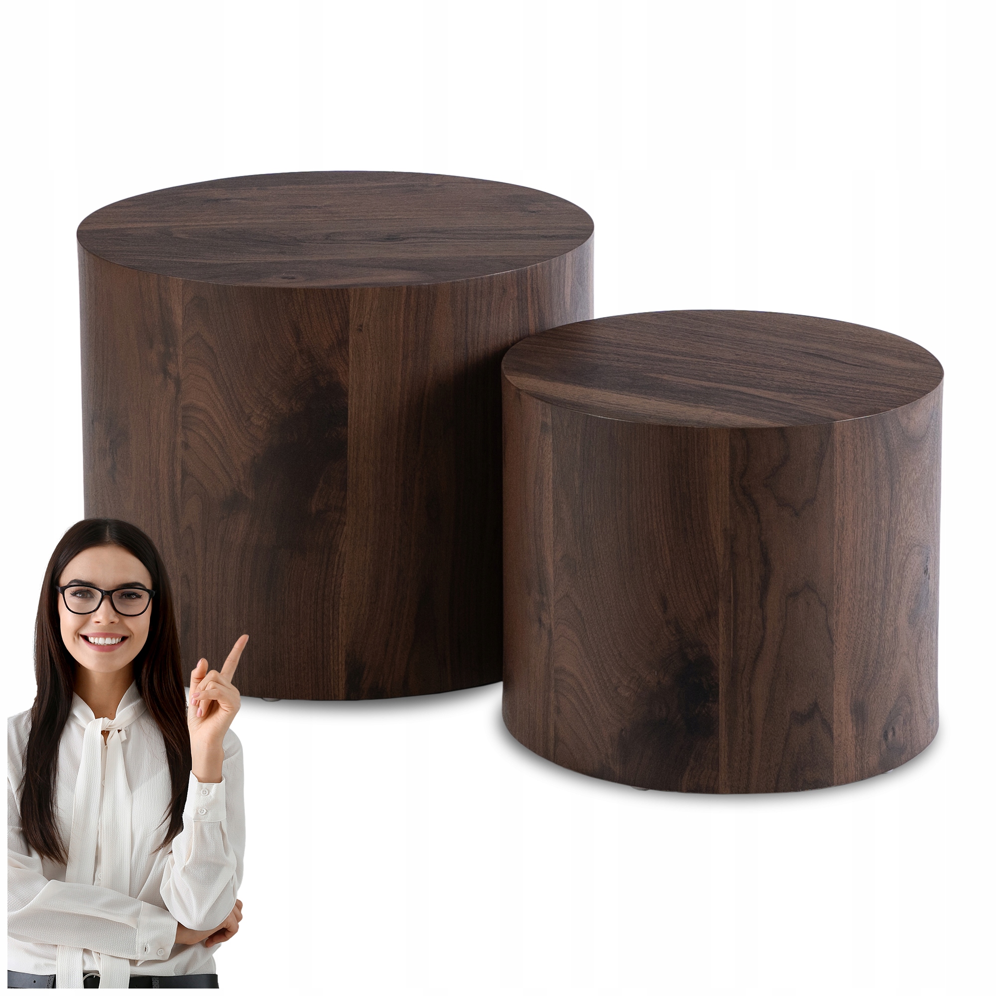 Konferenční stolky Kulaté Loftová lavice Obývací pokoj Sada Lavic Dub Ořech 2v1 Leila