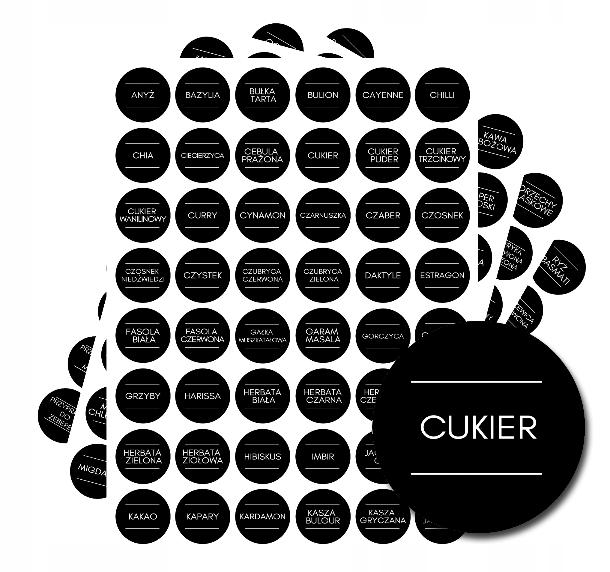 

Naklejki etykiety na przyprawy słoiki 200 szt 3 cm