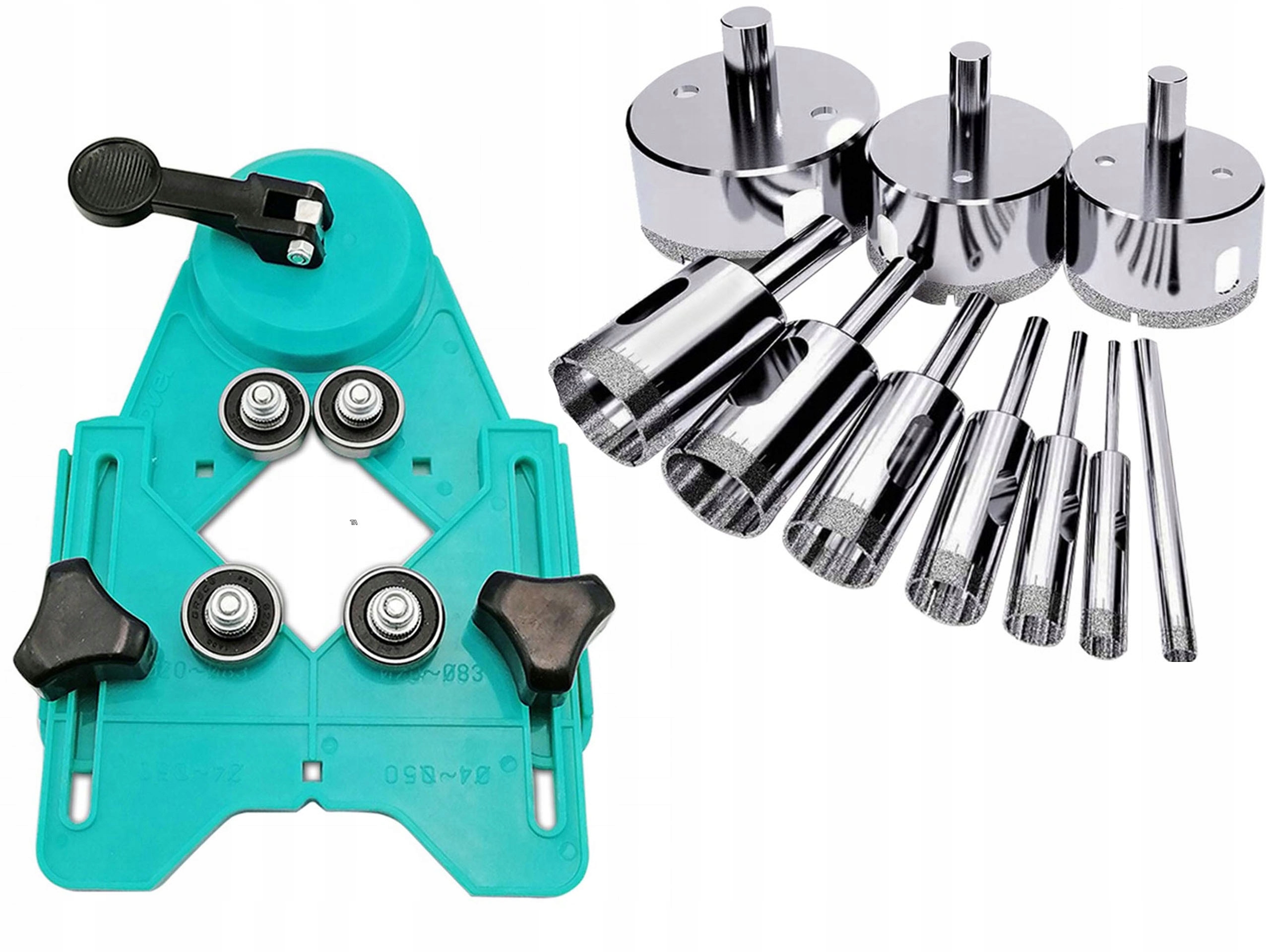 11W1 Zestaw Prowadnica Przyssawka Otwornica Wiertła Do Płytek Gresu 6-68MM