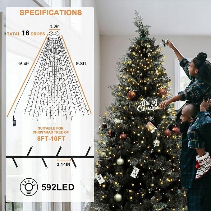 CSHARE Oświetlenie Choinkowe Grilanda Świąteczna 8 Trybów IP44 3M 592 LED — miniatura 5