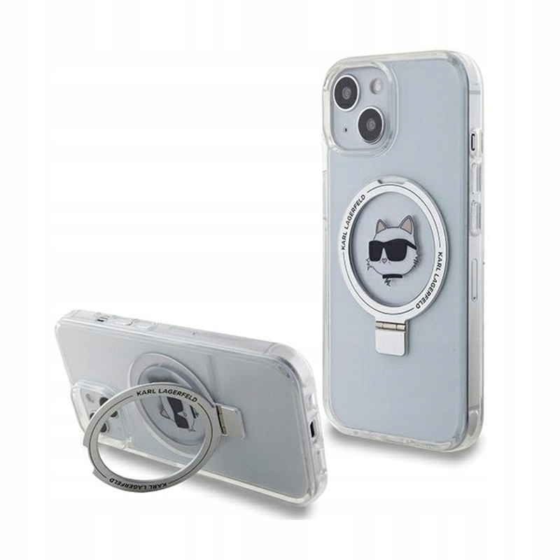 Karl Lagerfeld Ring Stand Choupette Head MagSafe Etui iPhone 15 (biały)
