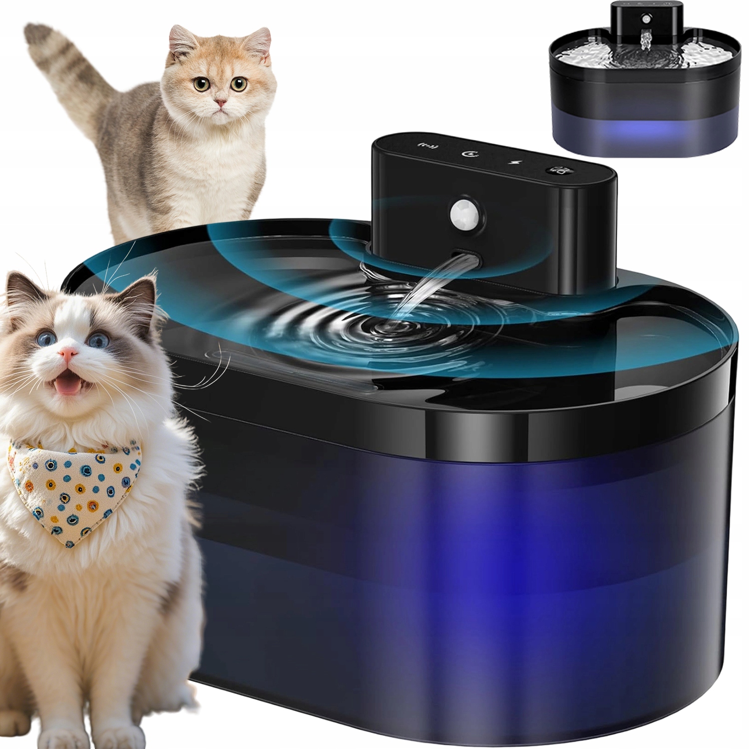 Levně fontána 2.2L napáječka pro kočky se senzorem 4 vrstvy vertikální filtrace