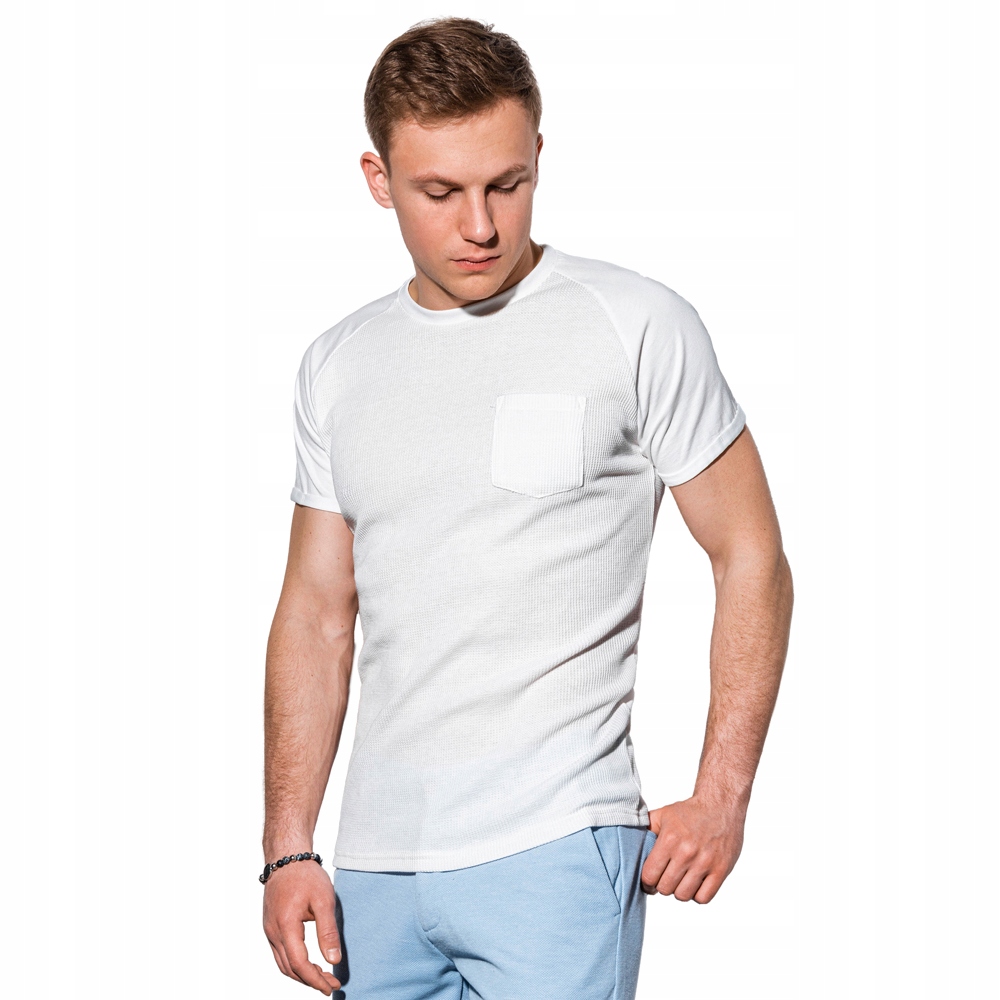 

T-shirt męski bez nadruku kieszeń S1182 biały XL